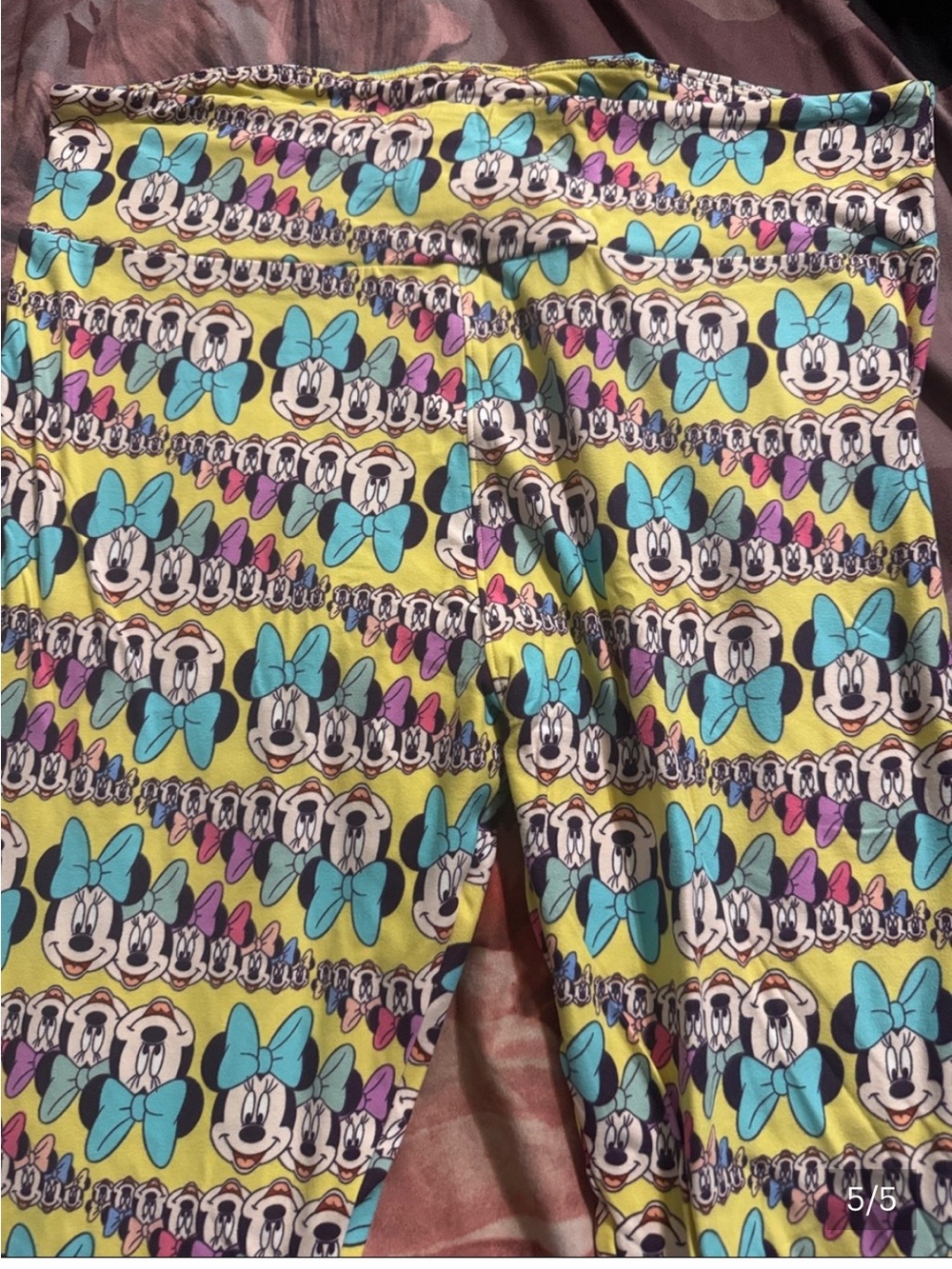 LuLaRoe Yellow Minnie Mouse Print Leggings with Teal Bows - Picture 2 of 5
